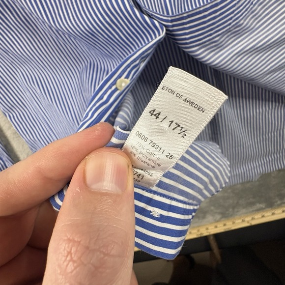 Eton Men's XL Blue Striped Dress Shirt French Cuffs Contemporary Fit LS SEE DESC - Picture 5 of 15